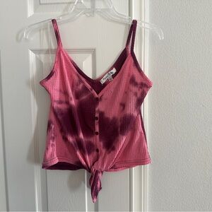 Pink acid wash Henley spaghetti strap tank